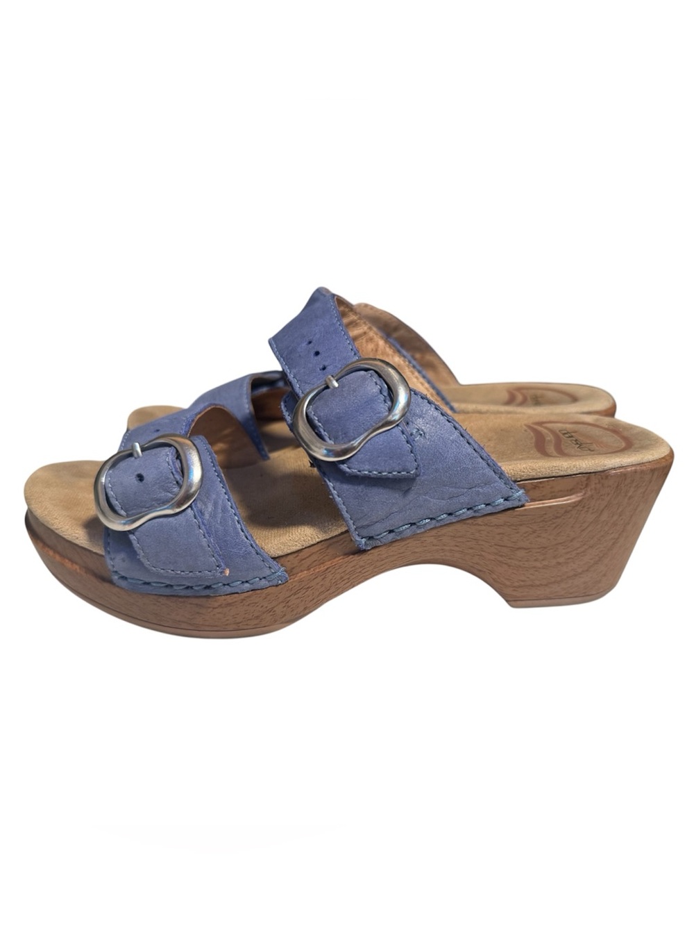 Dansko Sophie Blue Suede Double-Buckle Clog Sandal - EUR 35 / US 5